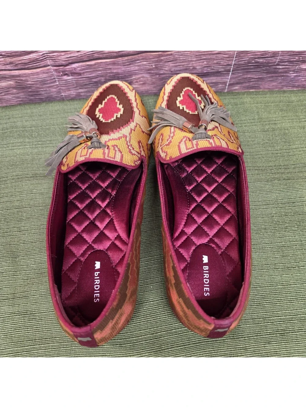 Birdies Starling Flat Women's Rust Tapestry Tassel Loafer Size 10.5